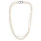MASSETE White Small Round Freshwater Cultured Pearl Triple Strand Necklace for Women Sterling Silver Double Heart Clasp 2.5mm 18"