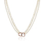 MASSETE White Small Round Freshwater Cultured Pearl Triple Strand Necklace for Women Sterling Silver Double Heart Clasp 2.5mm 18"