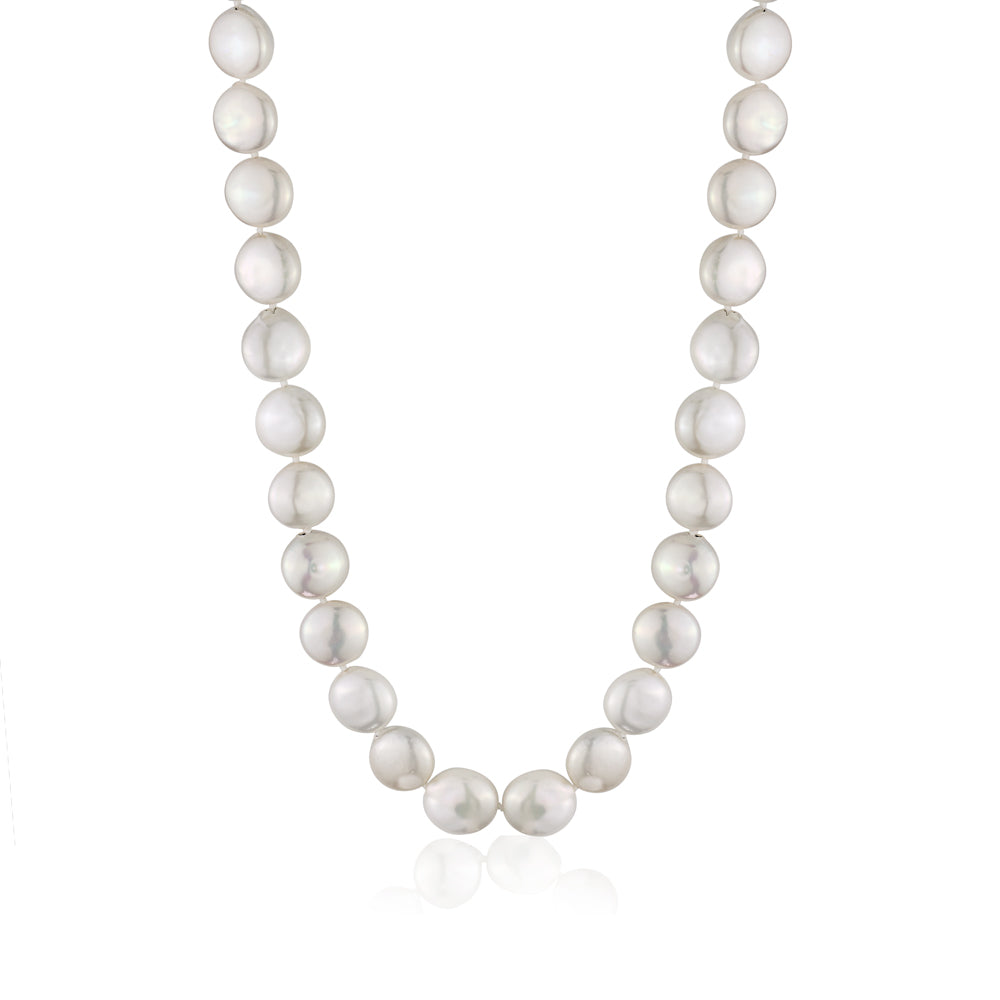 MASSETE White Coin Freshwater Cultured Pearl Necklace for Women Sterling Silver Clasp Modern 12.5mm 18"