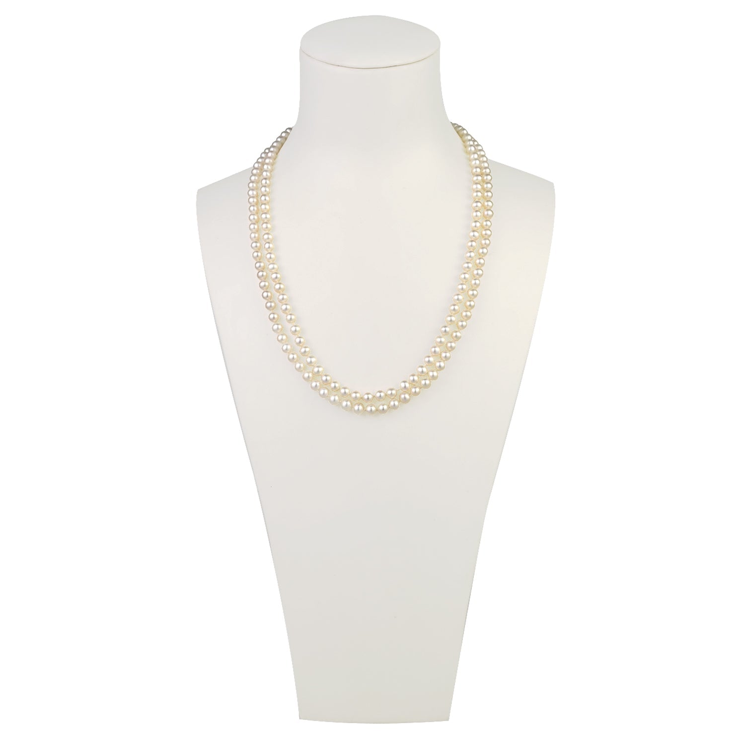 MASSETE White Round Freshwater Cultured Pearl Double Strand Necklace for Women Sterling Silver Rose Gold Plated Double Heart Clasp 4.5mm 18 inches