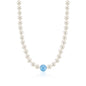 MASSETE White Round Freshwater Cultured Pearl Necklace for Women Aquamarine Sphere Invisible Clasp 10mm 17"