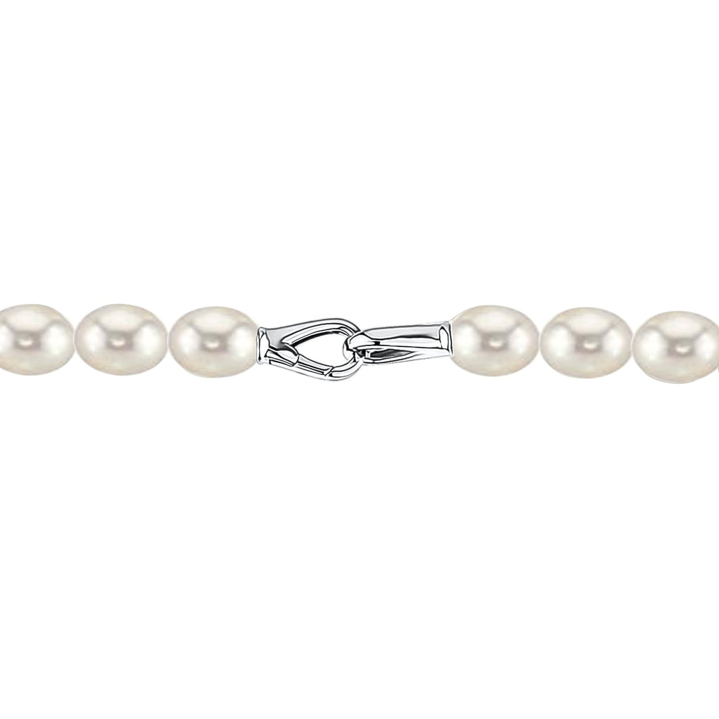 MASSETE White Rice Shape Freshwater Cultured Pearl Necklace for Women Sterling Silver Lobster Clasp Modern 9mm 18"
