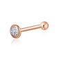 14k Solid Gold Nose Stud with Diamond CZ Small Micro Nose Bone Stud Flat Nose Ring One Piece Hypoallergenic 20 Gauge