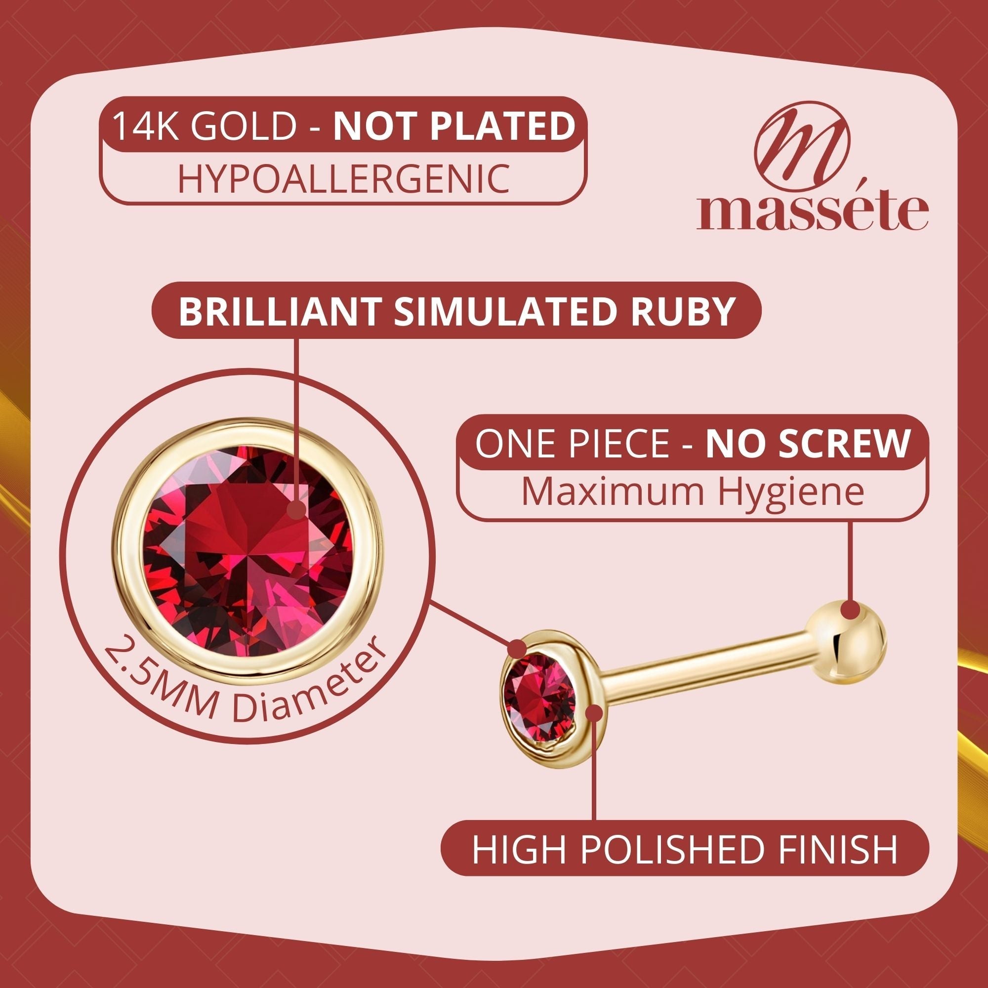 14k Solid Gold Nose Stud with Diamond CZ Small Micro Nose Bone Stud Flat Nose Ring One Piece Hypoallergenic 20 Gauge