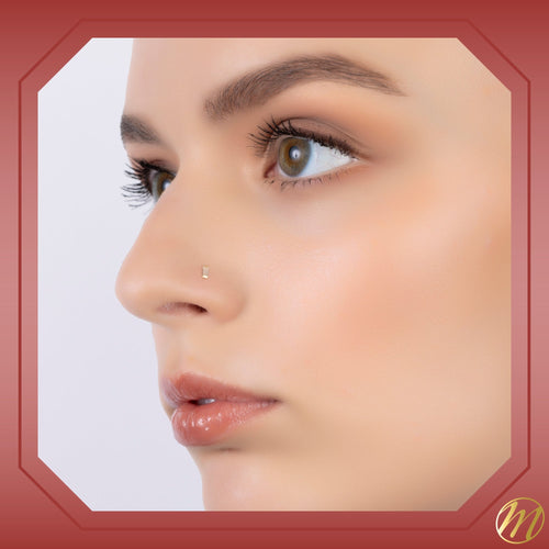 14k Yellow Gold Nose Stud with Simulated Diamond Baguette CZ 20g - Hypoallergenic Threadless Body Piercing Jewelry for Women