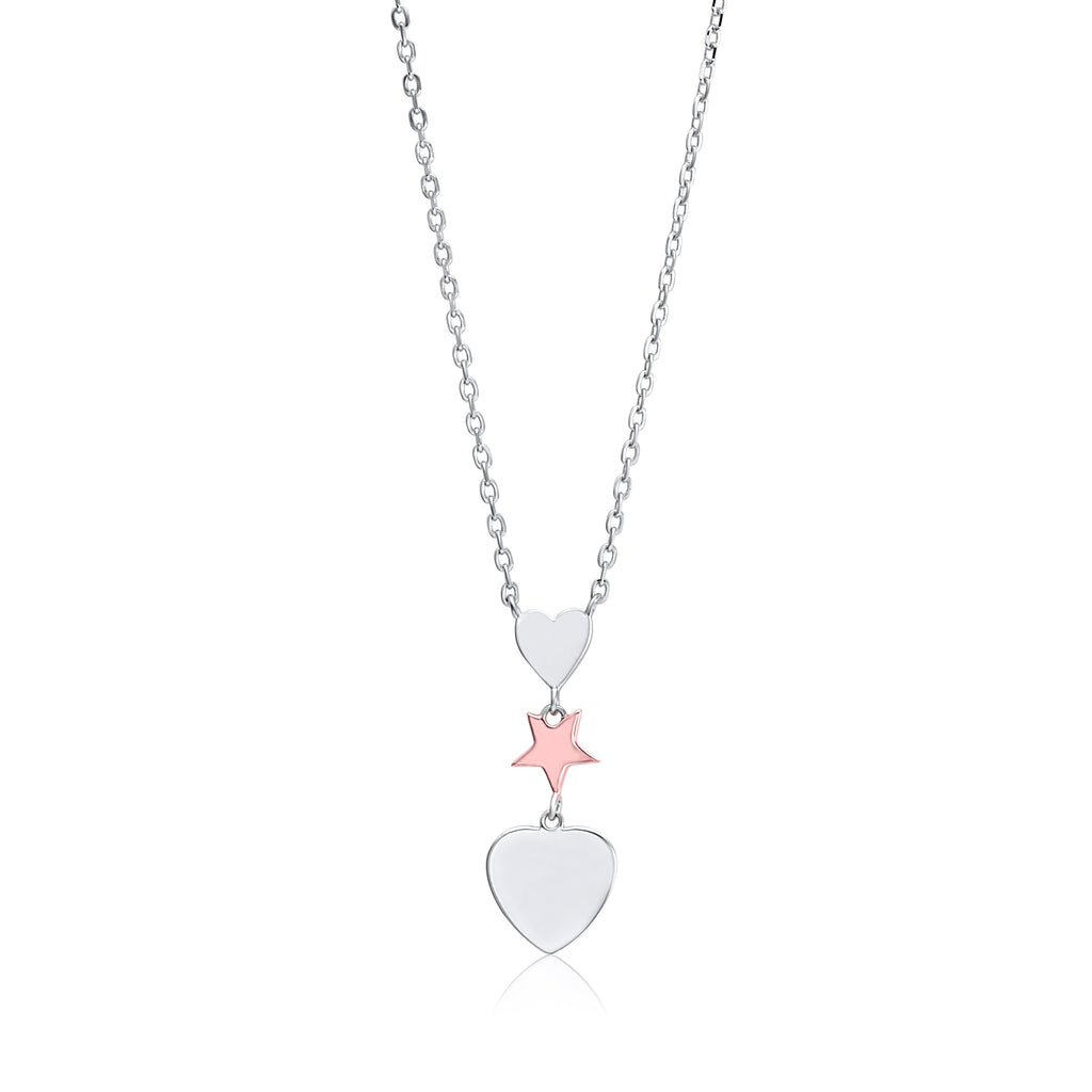 MASSETE Sterling Silver 925 Triple Dangle Heart and Gold Plated Star Pendant Necklace Rolo Chain 17"