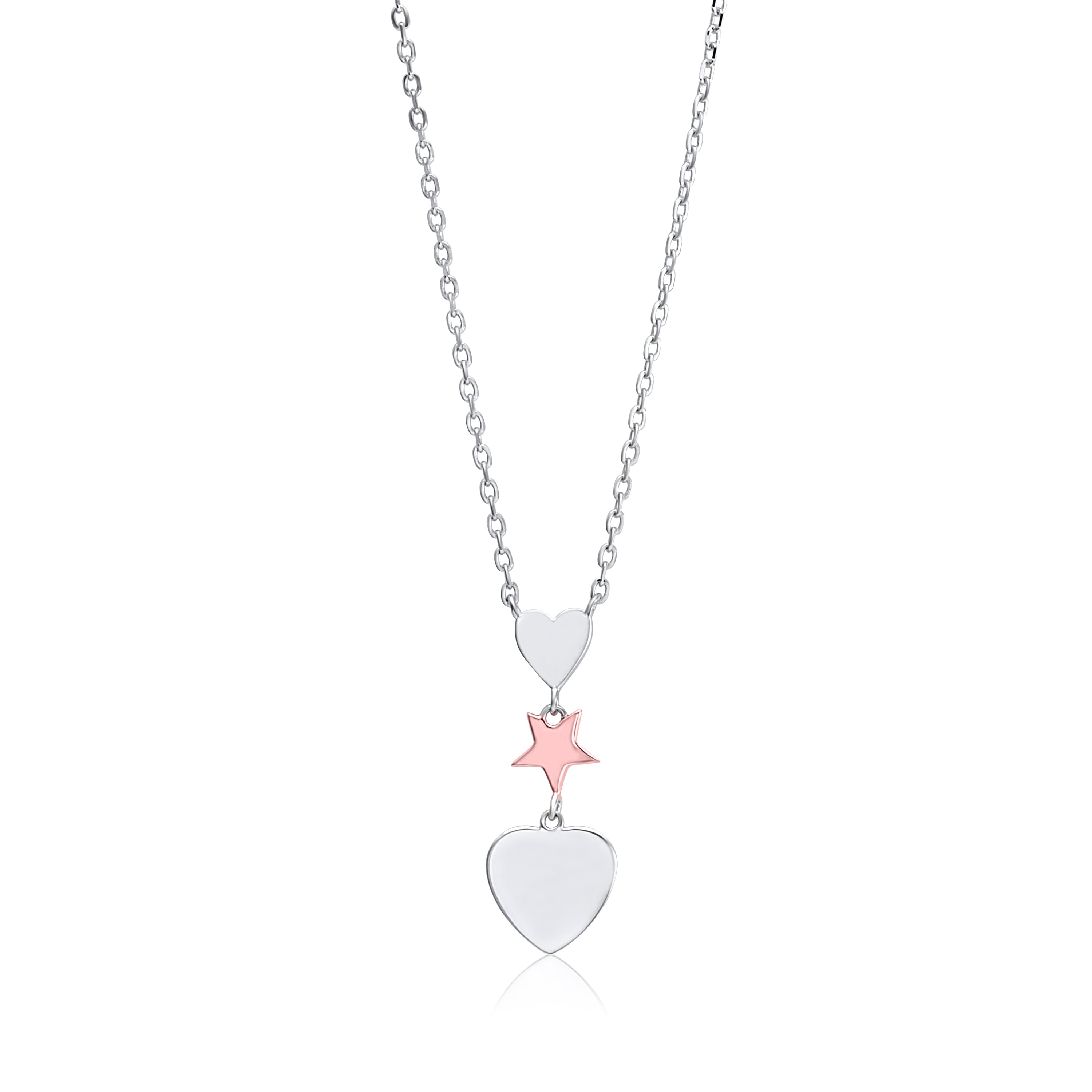 MASSETE Sterling Silver 925 Triple Dangle Heart and Gold Plated Star Pendant Necklace Rolo Chain 17"