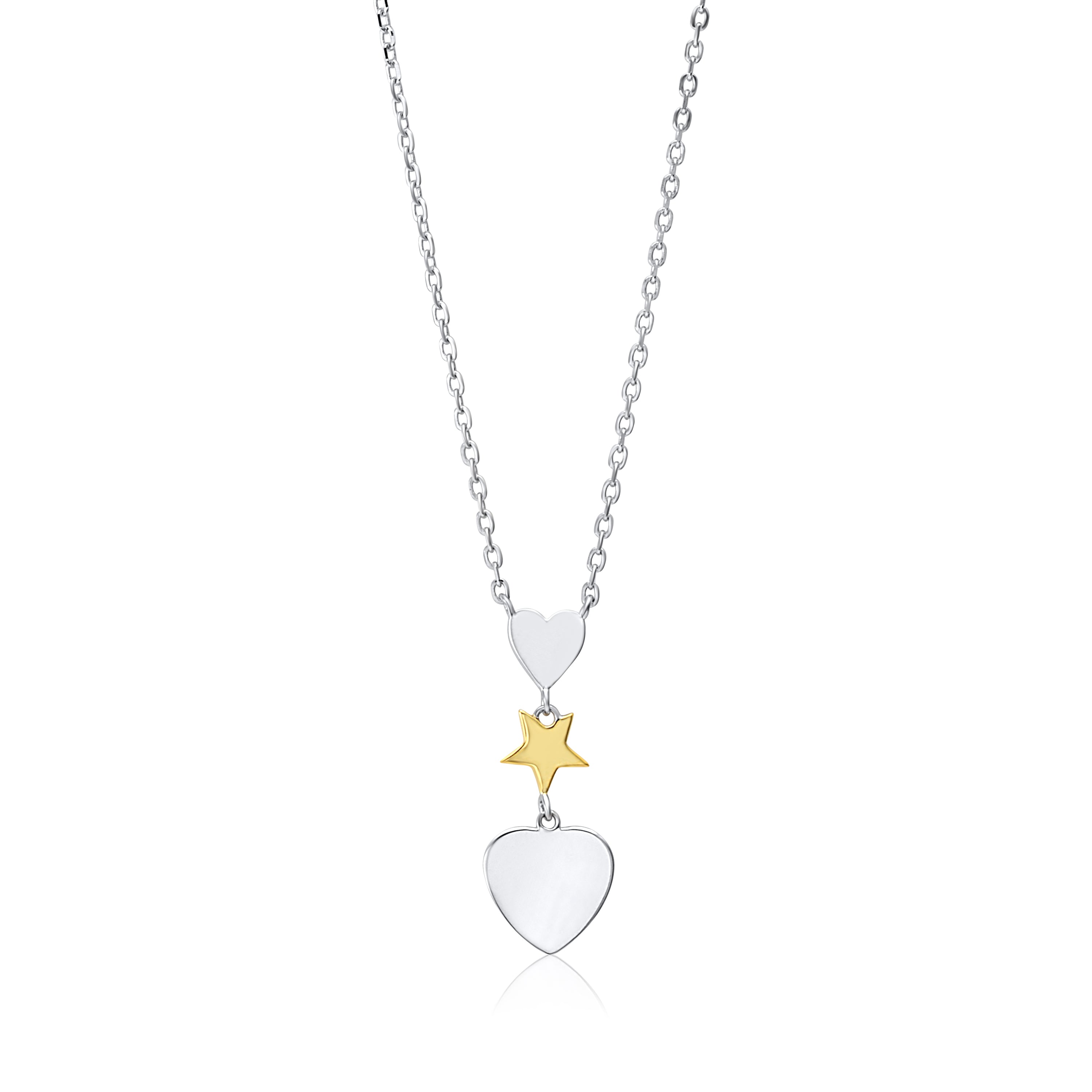 MASSETE Sterling Silver 925 Triple Dangle Heart and Gold Plated Star Pendant Necklace Rolo Chain 17"