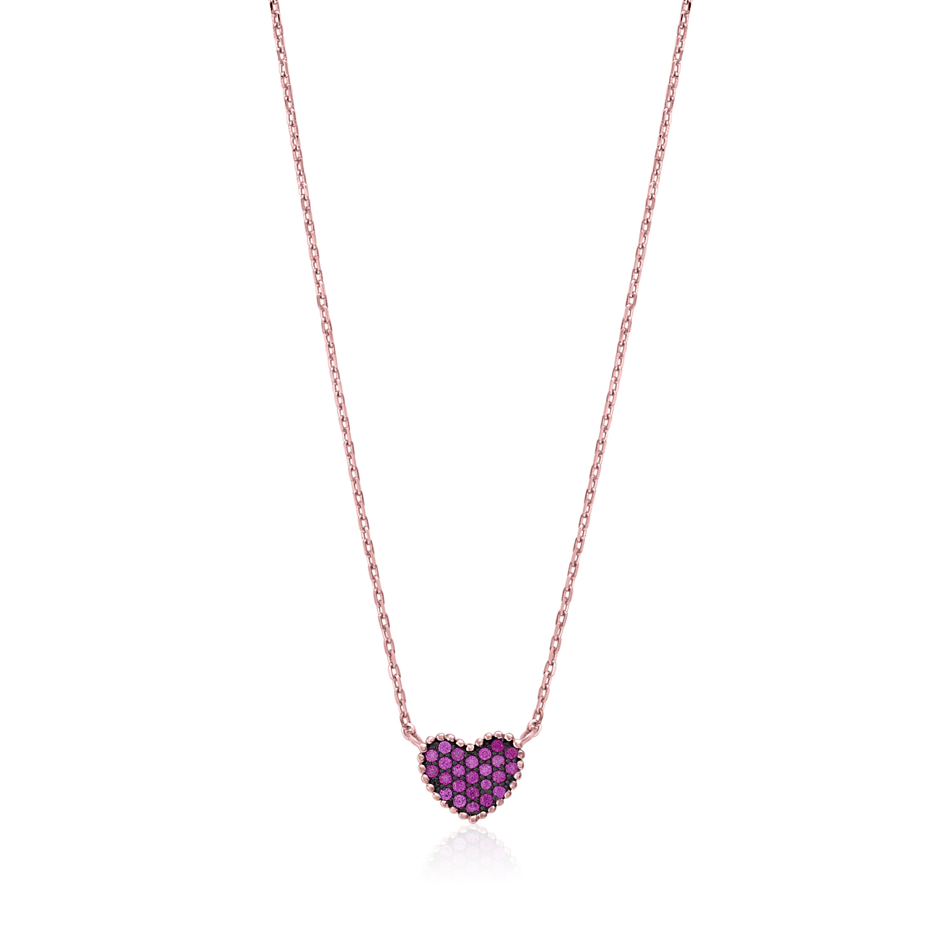 MASSETE Sterling Silver 925 Rose Gold Plated Heart Beaded Pave CZ Pendant Necklace Rolo Chain 17"