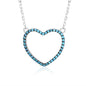 Sterling Silver Necklace Pendant for Girls Large Open Heart with Simulated Diamonds 17.5"