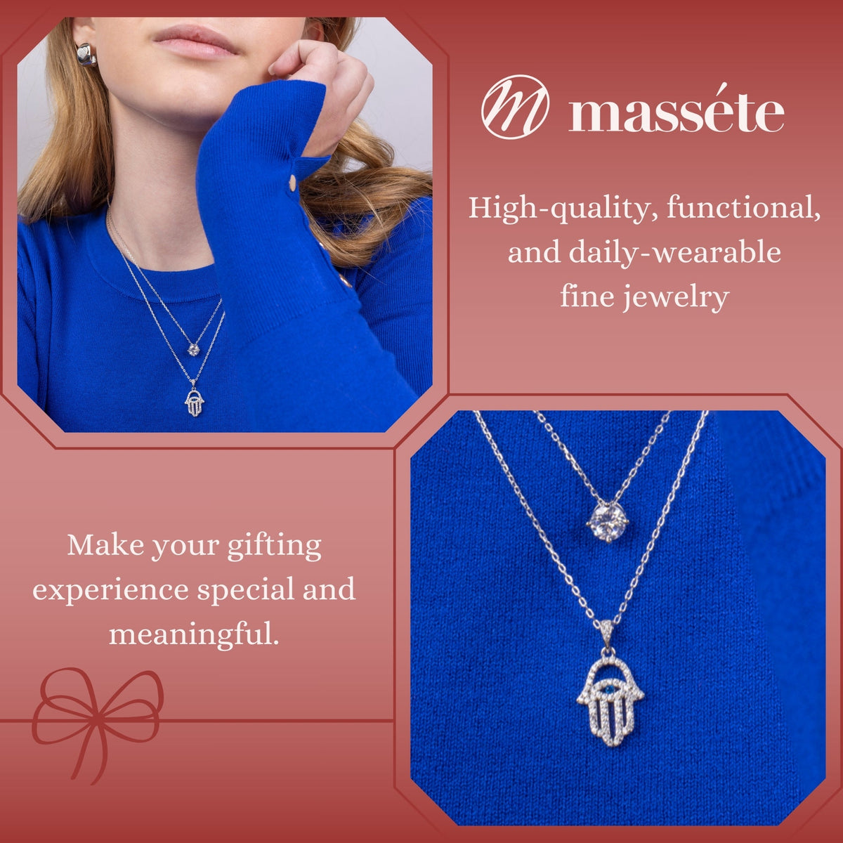 Sterling Silver Hamsa Necklace Pendant for Girls with Simulated Diamonds 17.5"