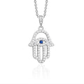 Sterling Silver Hamsa Necklace Pendant for Girls with Simulated Diamonds 17.5"
