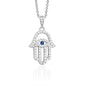 Sterling Silver Hamsa Necklace Pendant for Girls with Simulated Diamonds 17.5"