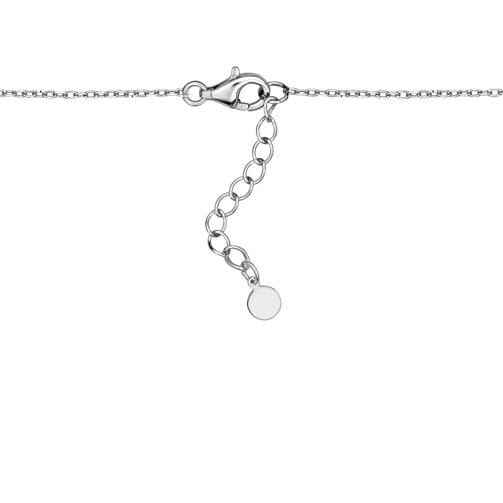 Sterling Silver Necklace Pendant for Girls Circle and Double Heart with Simulated Diamonds 17.5"