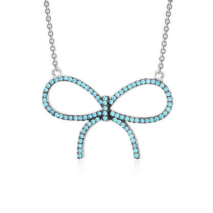 Sterling Silver Necklace Pendant for Girls Large Bow with Simulated Diamonds 17"