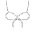 Sterling Silver Necklace Pendant for Girls Large Bow with Simulated Diamonds 17"