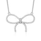 Sterling Silver Necklace Pendant for Girls Large Bow with Simulated Diamonds 17"