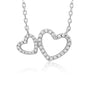 Sterling Silver Necklace Pendant for Girls Double Heart with Simulated Diamonds 17.5"