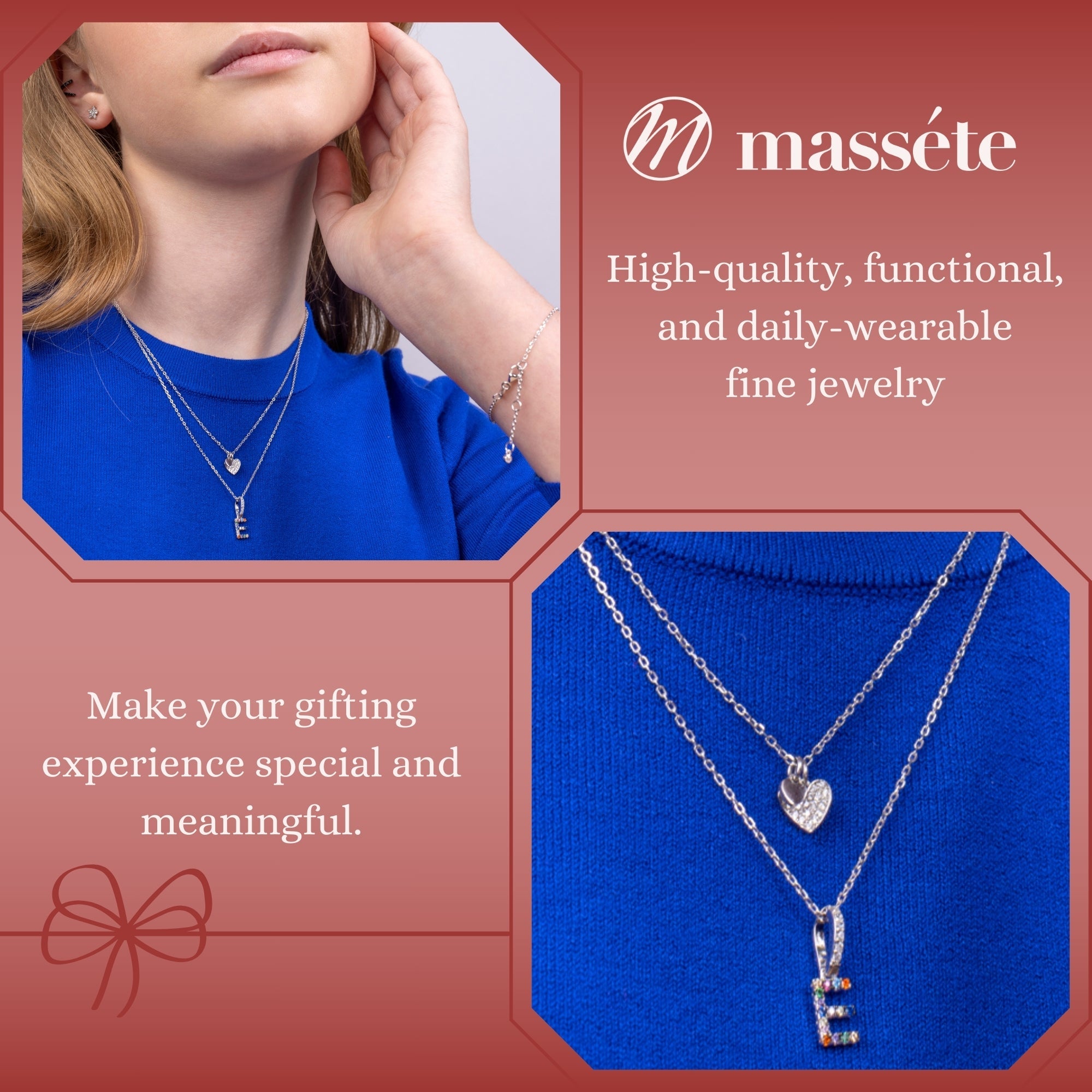 Sterling Silver Necklace Pendant for Girls Petite Heart Charm with Simulated Diamonds 17.5"