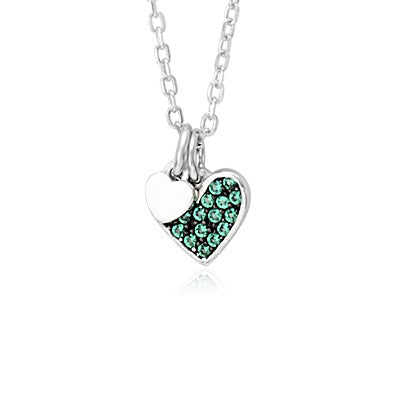 Sterling Silver Necklace Pendant for Girls Petite Heart Charm with Simulated Diamonds 17.5"