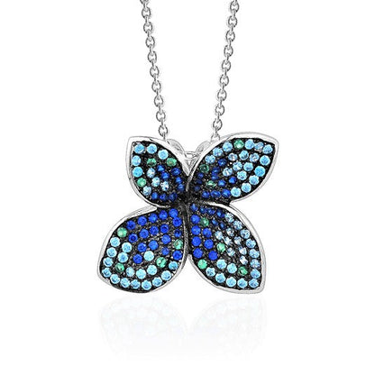 Sterling Silver Necklace Pendant Flower Petit Fleur with Colors Assorted Cubic Zirconia 17.5"