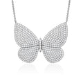 Sterling Silver Necklace Pendant for Girls Very Large Pretty Butterfly with Simulated Diamonds 18"