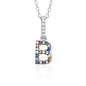 Sterling Silver Initial Necklace Pendant for Girls Multi Color Rainbow Simulated Gemstones Letters
