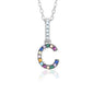 Sterling Silver Initial Necklace Pendant for Girls Multi Color Rainbow Simulated Gemstones Letters