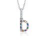 Sterling Silver Initial Necklace Pendant for Girls Multi Color Rainbow Simulated Gemstones Letters