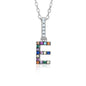 Sterling Silver Initial Necklace Pendant for Girls Multi Color Rainbow Simulated Gemstones Letters