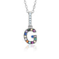 Sterling Silver Initial Necklace Pendant for Girls Multi Color Rainbow Simulated Gemstones Letters