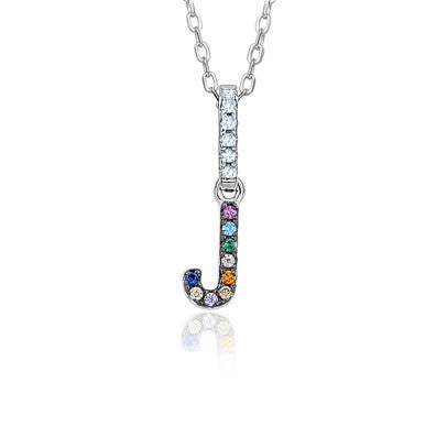 Sterling Silver Initial Necklace Pendant for Girls Multi Color Rainbow Simulated Gemstones Letters