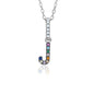 Sterling Silver Initial Necklace Pendant for Girls Multi Color Rainbow Simulated Gemstones Letters