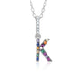 Sterling Silver Initial Necklace Pendant for Girls Multi Color Rainbow Simulated Gemstones Letters
