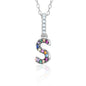 Sterling Silver Initial Necklace Pendant for Girls Multi Color Rainbow Simulated Gemstones Letters