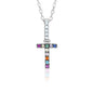 Sterling Silver Initial Necklace Pendant for Girls Multi Color Rainbow Simulated Gemstones Letters