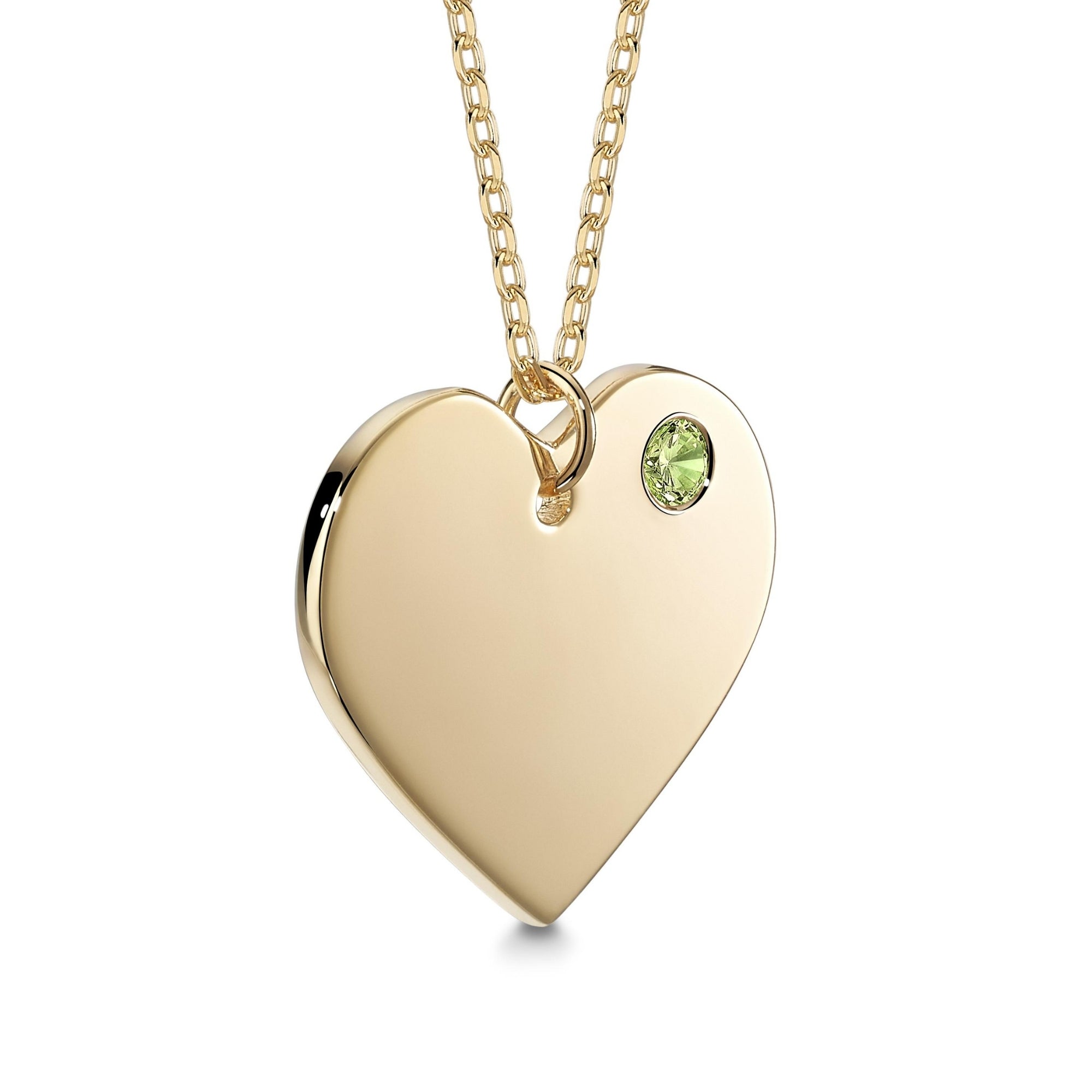 Sterling Silver 925 Yellow Gold Plated Personalized Engraved Heart Necklace with Simulated Birthstone Custom Engravable Pendant for Women and Girls