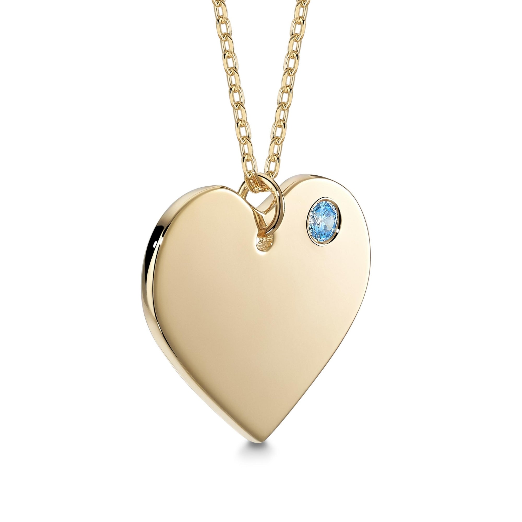 Sterling Silver 925 Yellow Gold Plated Personalized Engraved Heart Necklace with Simulated Birthstone Custom Engravable Pendant for Women and Girls