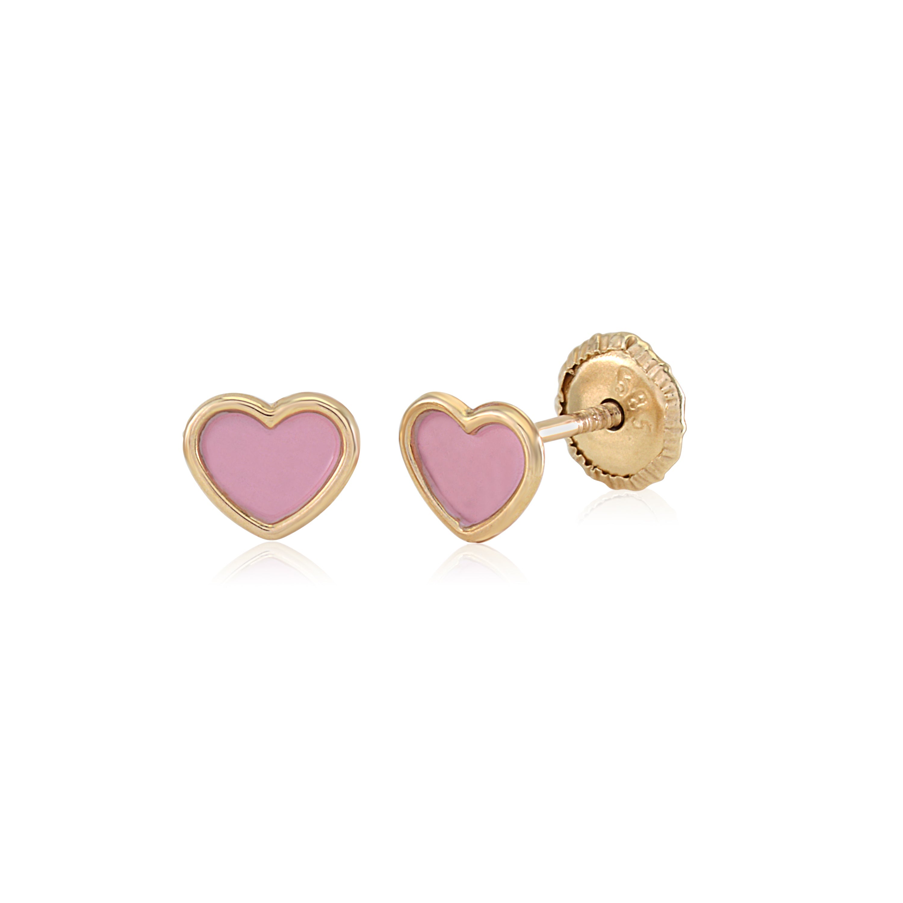 MASSETE 14k Yellow Gold Screwback Earrings Heart for Baby and Children