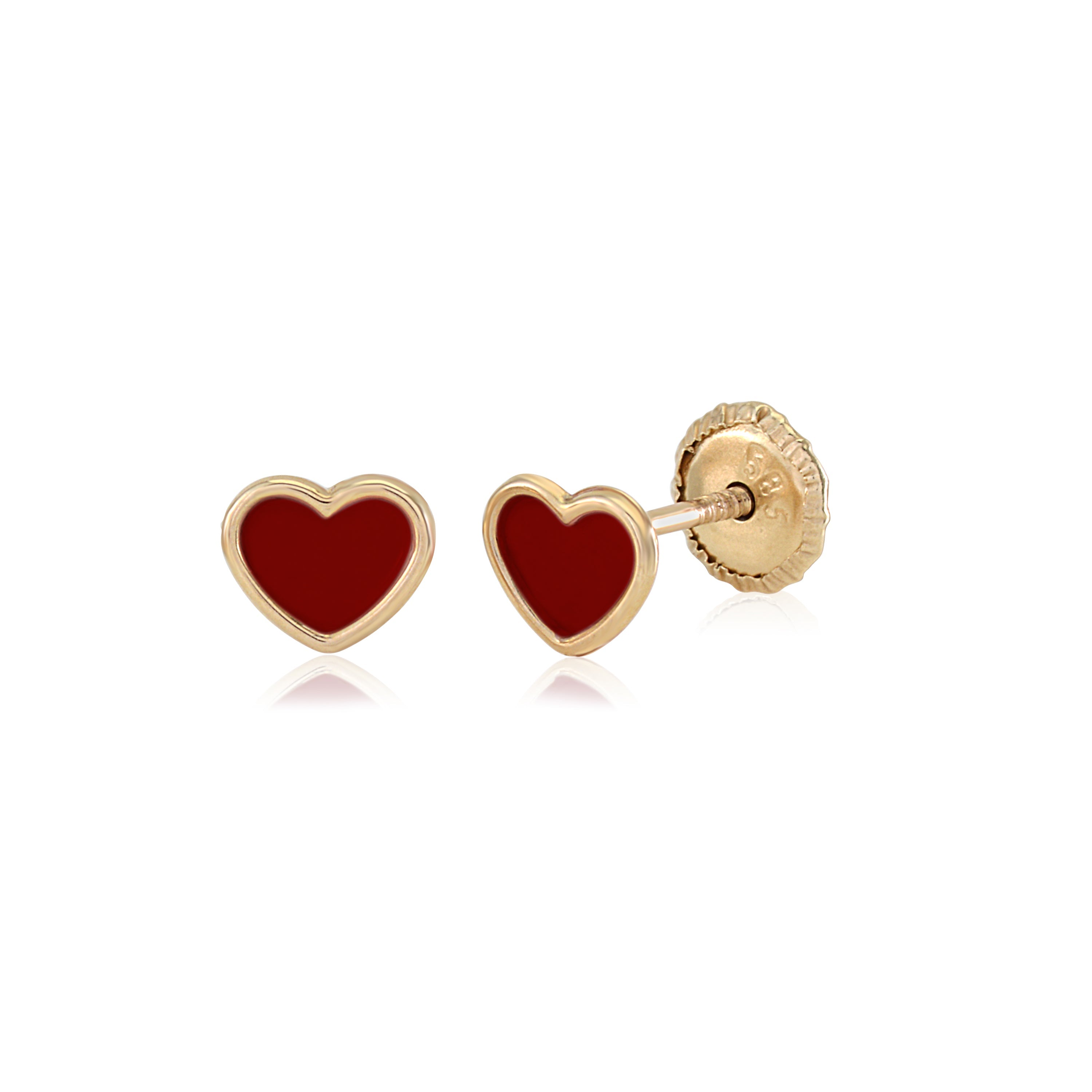 MASSETE 14k Yellow Gold Screwback Earrings Heart for Baby and Children