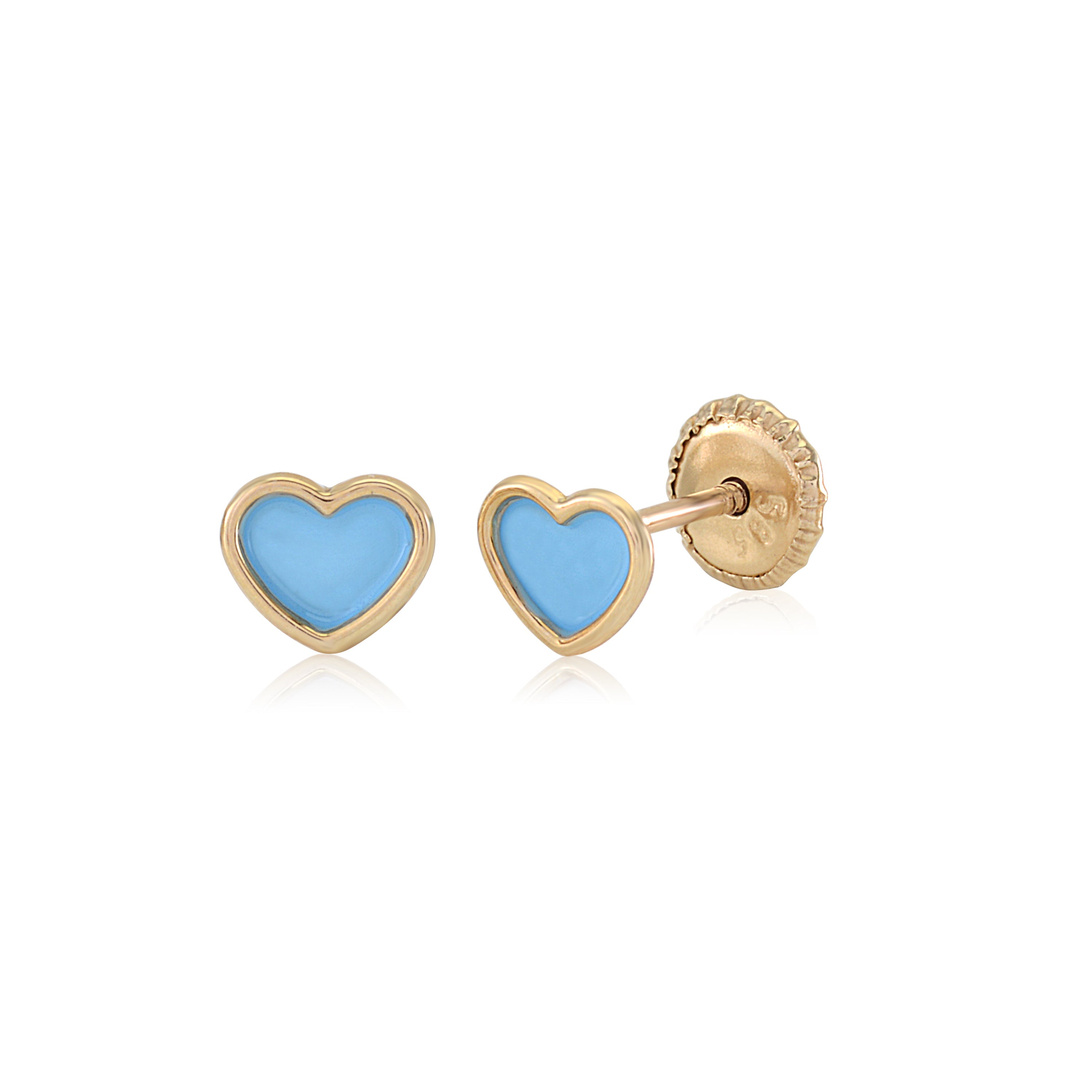 MASSETE 14k Yellow Gold Screwback Earrings Heart for Baby and Children