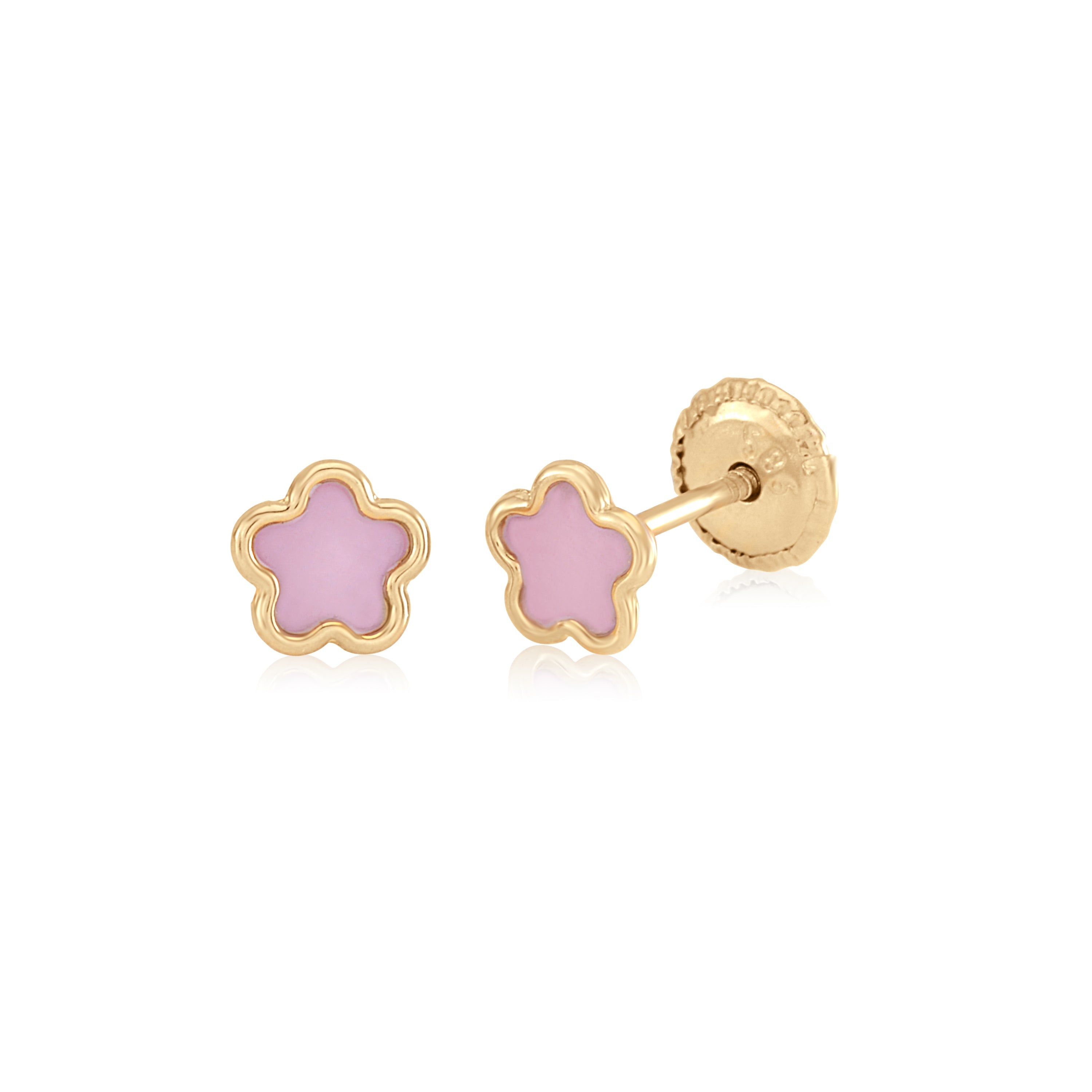 MASSETE 14k Yellow Gold Screwback Earrings Flower for Baby and Children