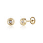 14k Gold CZ Button Round Stud Earrings Screwback Baby Girls or Multiple Piercings Yellow with Simulated Diamond