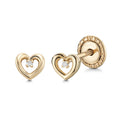14k Yellow Gold Tiny Heart Stud Earrings for Girls with Diamond Center and Secure Screwback Closure