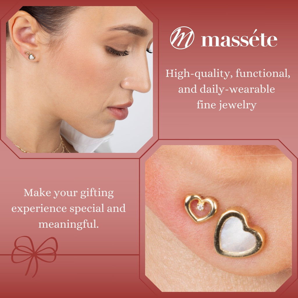 14k Yellow Gold Tiny Heart Stud Earrings for Girls with Diamond Center and Secure Screwback Closure