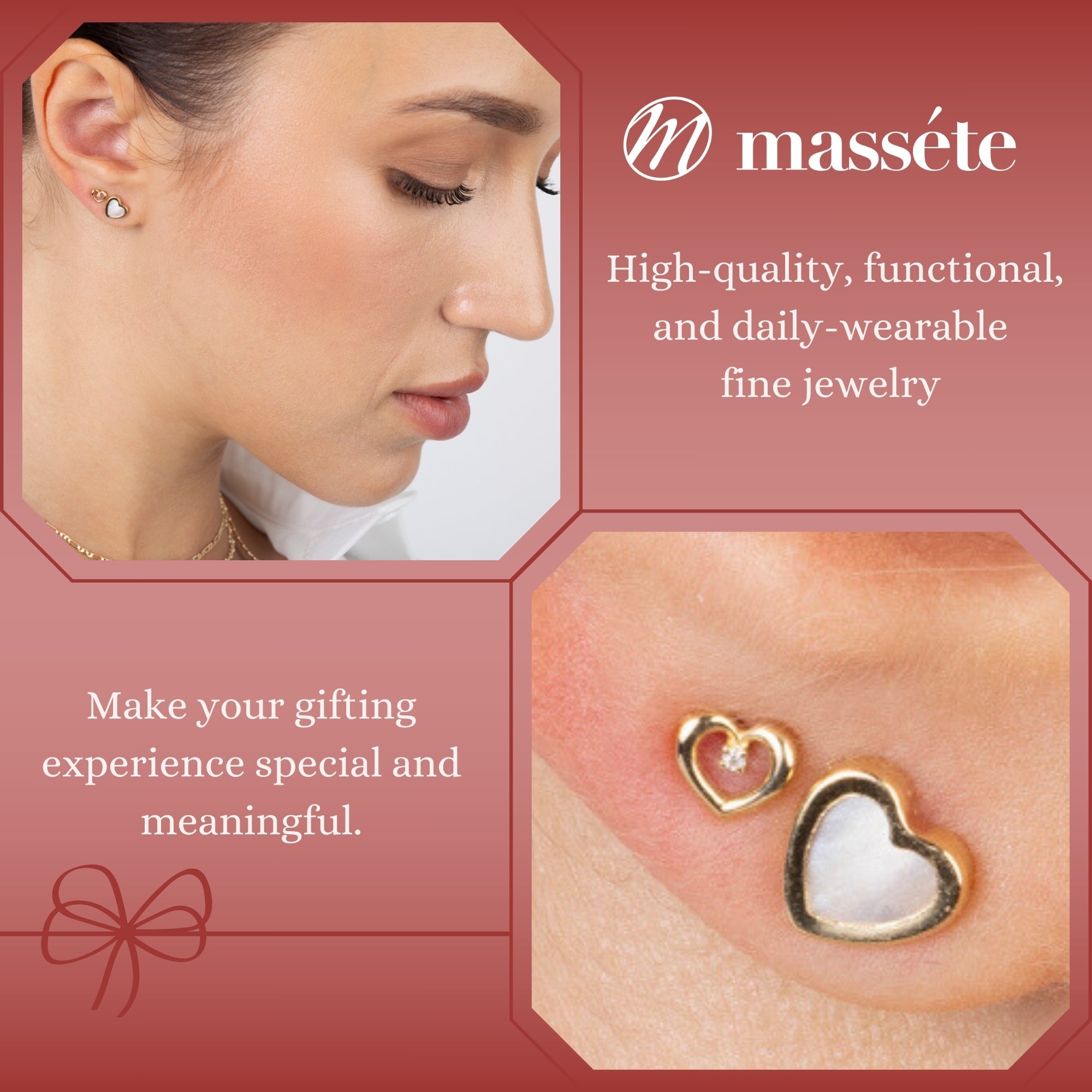 14k Yellow Gold Tiny Heart Stud Earrings for Girls with Diamond Center and Secure Screwback Closure
