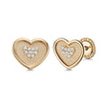 14k Yellow Gold Heart-in-Heart Earrings Stud with Simulated Diamonds in Center Covered Screwback Closure for Girls and Women