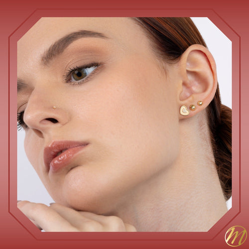 14k Yellow Gold Heart-in-Heart Earrings Stud with Simulated Diamonds in Center Covered Screwback Closure for Girls and Women