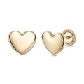 14k Yellow Gold Shiny Puff Heart Stud Earrings, Covered Screwback Closure for Girls and Women