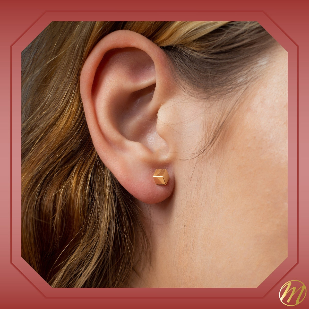 14k Yellow Gold Cube Earrings Screwback 4mm Women Girls Teens on Angle